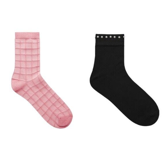 Checked socks, £10, Cos; Pearl embellished socks, £11, & Other Stories