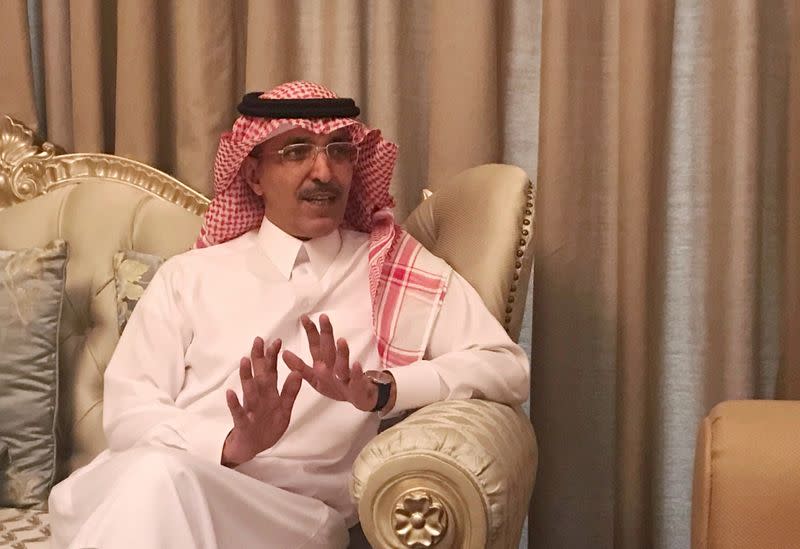 FILE PHOTO: Saudi Minister of Finance Mohammed al-Jadaan speaks during an interview with Reuters at the Four Seasons hotel in Riyadh