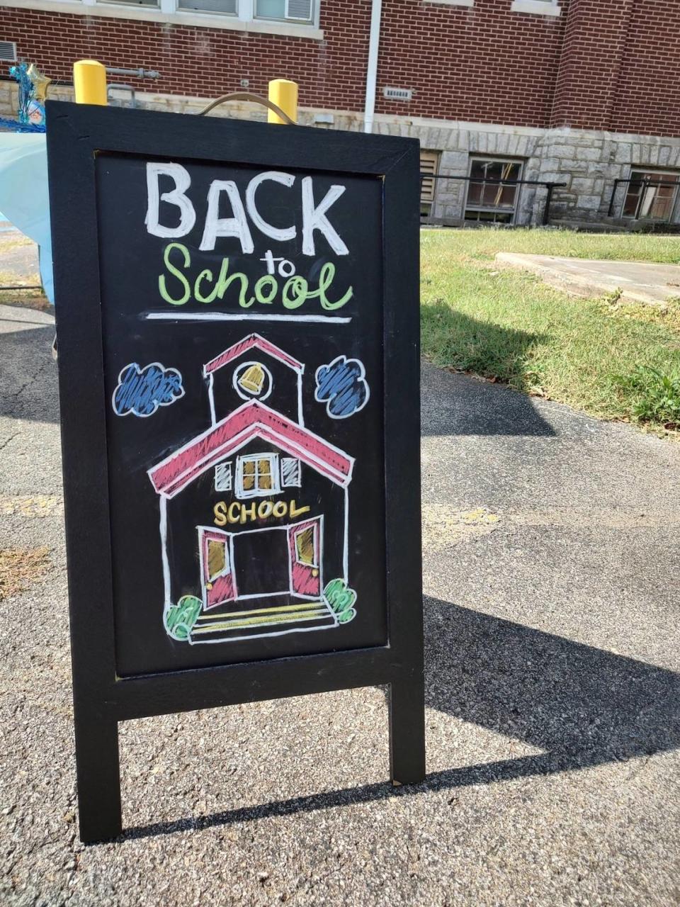 A Back to School sign sat outside the Athens Schoolhouse Saturday.