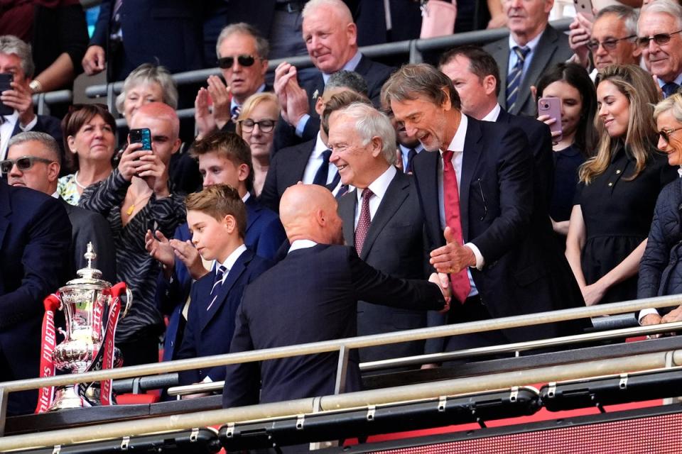 Sir Jim Ratcliffe and Erik ten Hag were civil but not exactly warm after Manchester United's FA Cup victory (Nick Potts/PA Wire)