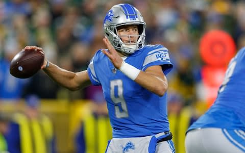 Detroit Lions quarterback Matthew Stafford (9) throws a pass during the second quarter against the Green Bay Packers at Lambeau Field - Credit: USA Today