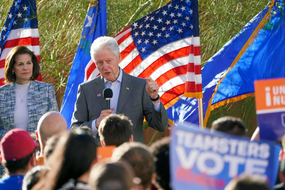 Former President Bill Clinton speaks at a rally outside Las Vegas on behalf of U.S. Sen. Catherine Cortez Masto and other Democratic candidates during the 2022 midterm elections.