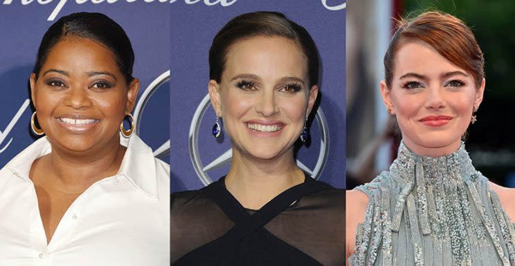 Octavia Spencer in Irene Neuwirth earrings, Natalie Portman in Tiffany earrings and Emma Stone in Selim Mouzannar earrings Photo by Jeffrey Mayer/WireImage; Steve Granitz/WireImage; Pascal Le Segretain/Getty Images