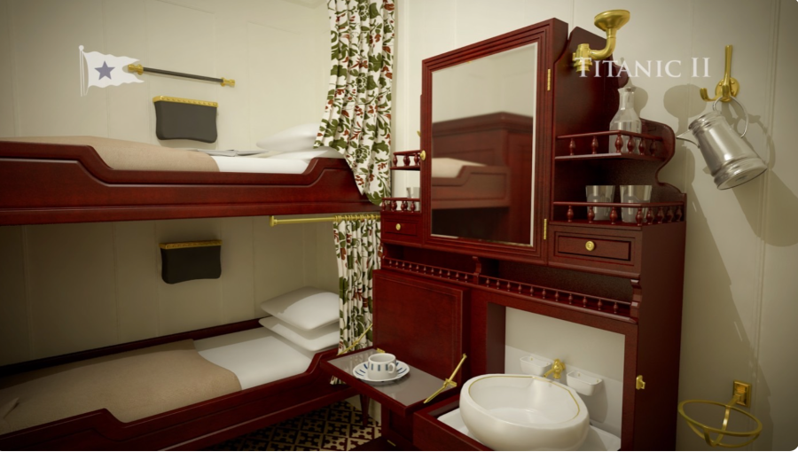 What the third-class cabin will look like according to a replica of the Titanic II. (Blue Star Line)