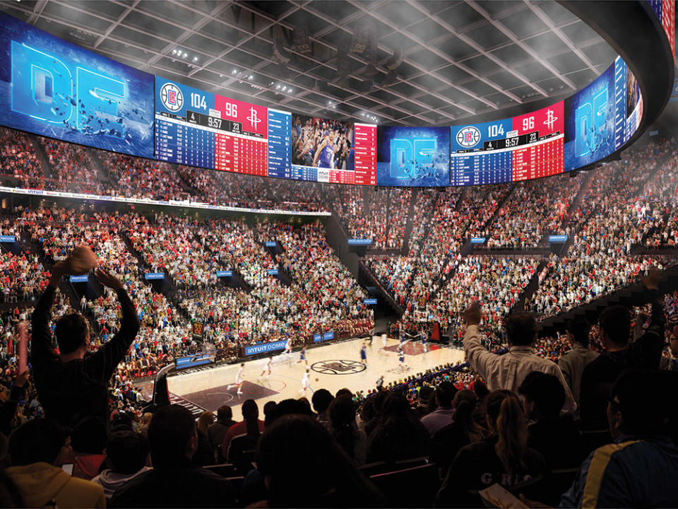 A rendering of the court and its halo board.