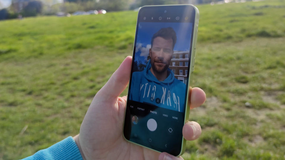 The Samsung Galaxy A35 taking a selfie.