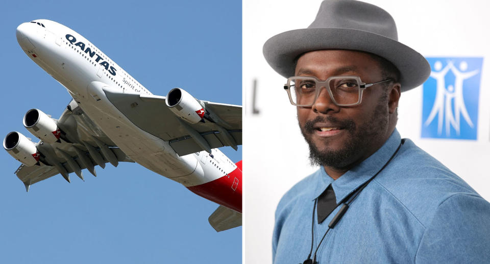 Qantas plane and will.i.am shown as airline hits back at allegations a flight attendant was racist.