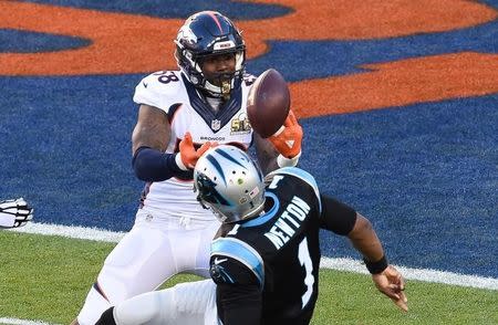 Feb 7, 2016; Santa Clara, CA, USA; The ball goes loose as Carolina Panthers quarterback Cam Newton (1) is sacked by Denver Broncos outside linebacker Von Miller (58) during the first quarter in Super Bowl 50 at Levi's Stadium. Mandatory Credit: Richard Mackson-USA TODAY Sports