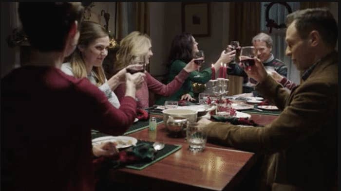 people gathered around a holiday table