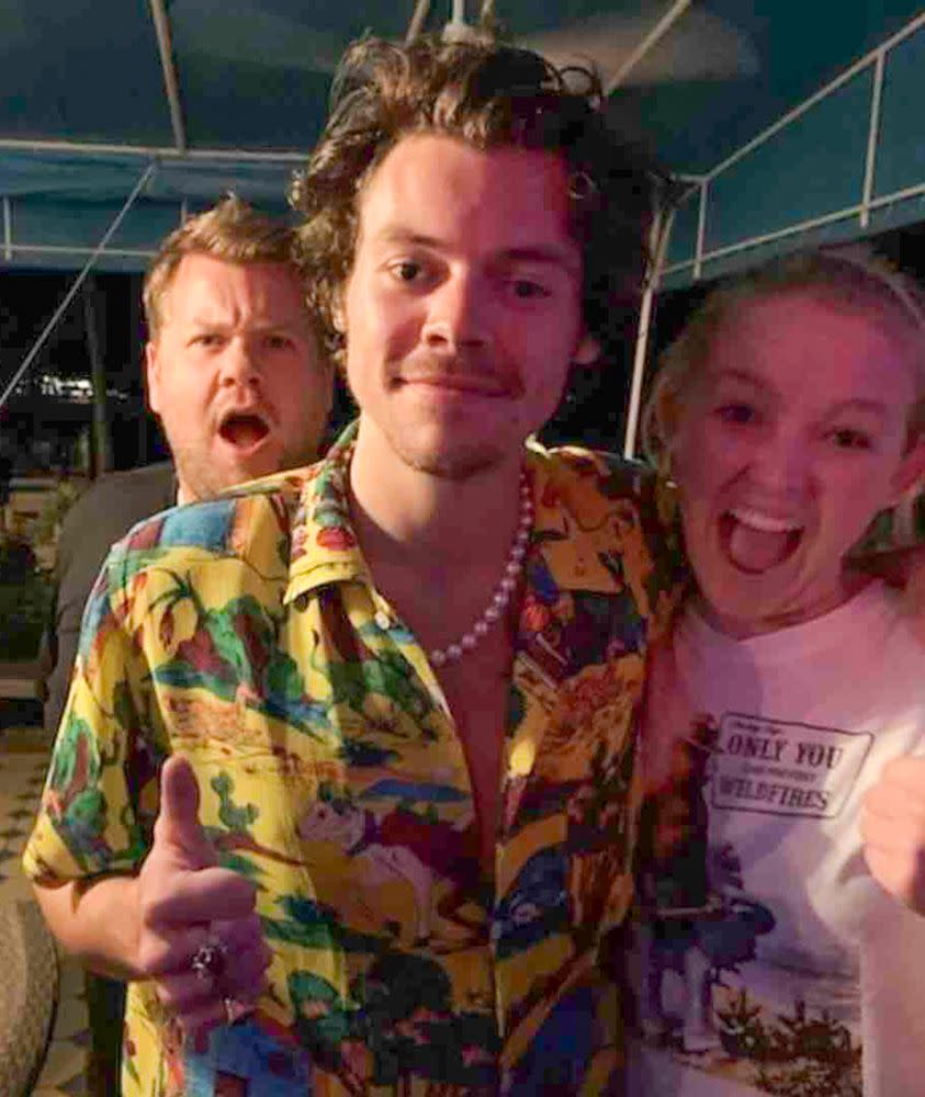 James Corden, Harry Styles and waitress 