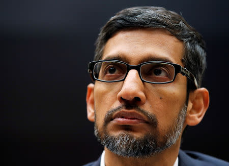 Google CEO Sundar Pichai testifies at a House Judiciary Committee hearing “examining Google and its Data Collection, Use and Filtering Practices” on Capitol Hill in Washington, U.S., December 11, 2018. REUTERS/Jim Young