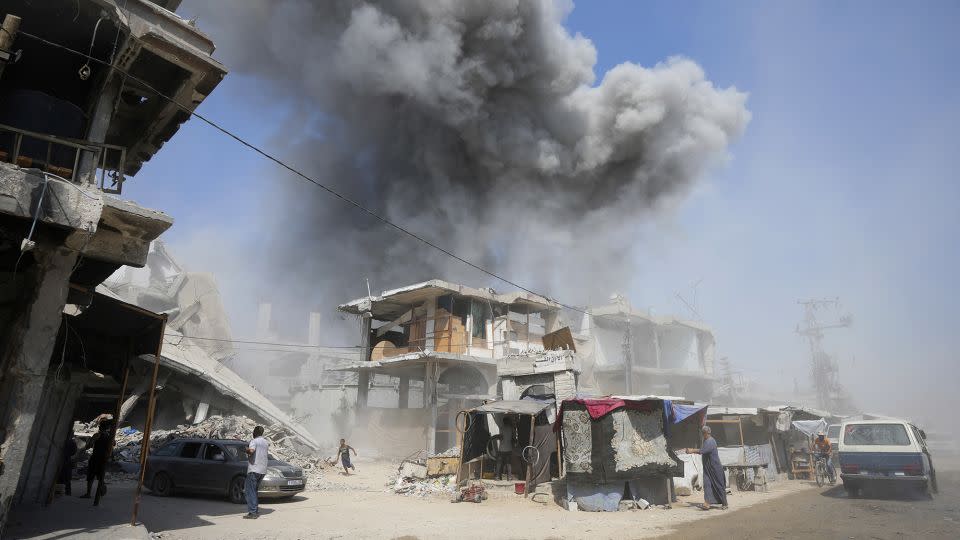Smoke billows over Khan Younis, following Israeli bombing in the neighborhood earlier this week. - Abdel Kareem Hana/AP