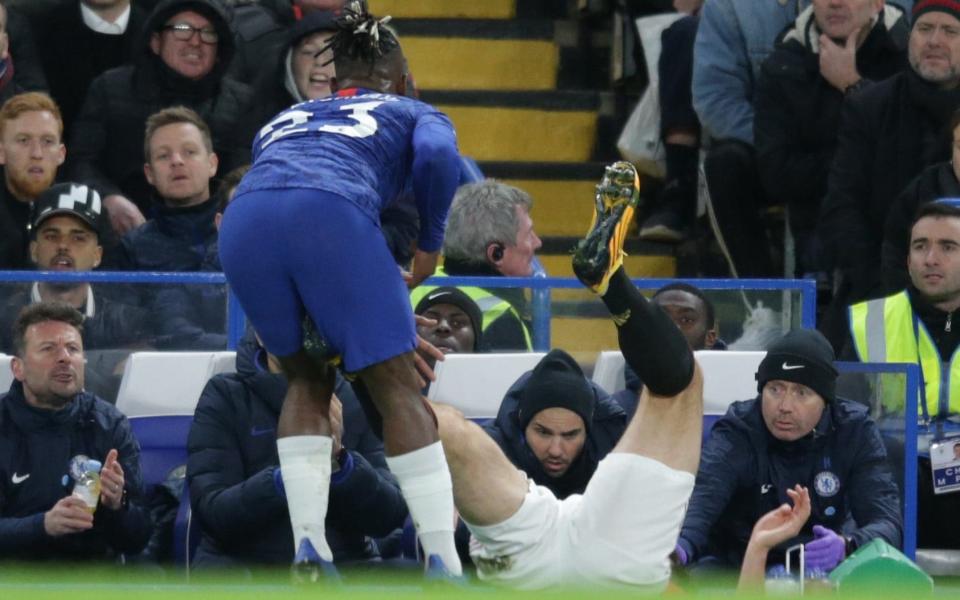 Maguire apparently kicking Batshuayi - Photo by Robin Jones/Getty Images