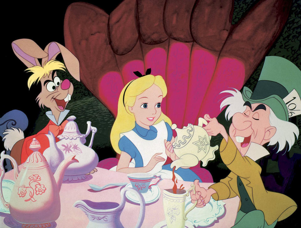 <a href="http://movies.yahoo.com/movie/1800341479/info" data-ylk="slk:ALICE IN WONDERLAND;elm:context_link;itc:0;sec:content-canvas" class="link ">ALICE IN WONDERLAND</a> (1951) - A song was written for Alice called "Beyond the Laughing Sky" that was cut from the film. But the same melody was given new lyrics for Disney's next film, "Peter Pan," and it became the song "The Second Star to the Right" (which still does include the phrase "beyond the laughing sky").