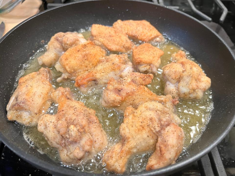 Pan of fried chicken wings