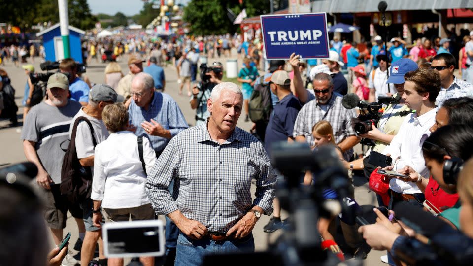 Republican presidential candidate and former Vice President Mike Pence campaigns for the 2024 Republican presidential nomination at the Iowa State Fair in Des Moines, Iowa, on August 11, 2023. - Evelyn Hockstein/Reuters