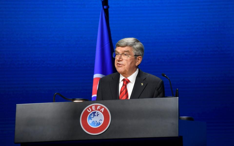 IOC President Thomas Bach speaks during the Uefa Congress - Richard Juilliart - Uefa /Uefa