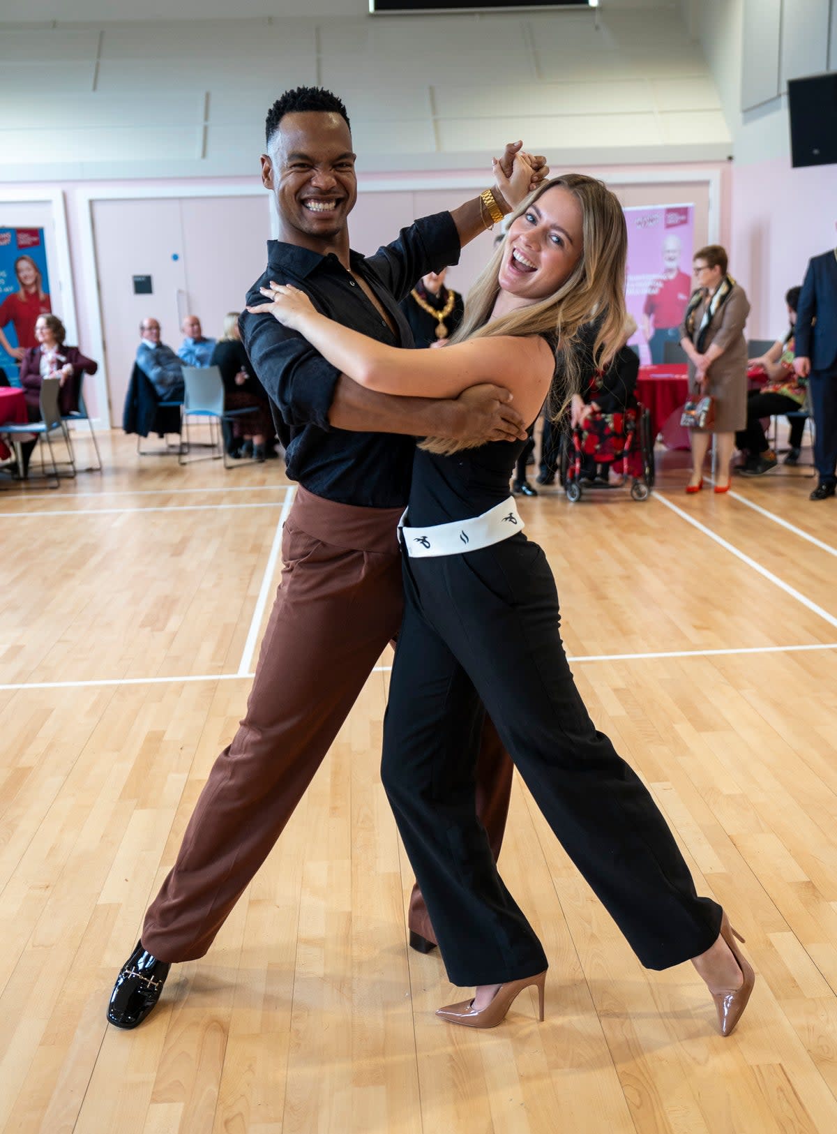 Ghouri with Strictly pro Johannes Radebe as they perform as Queen Camilla visited the opening of the Meadows Community Centre (Getty Images)