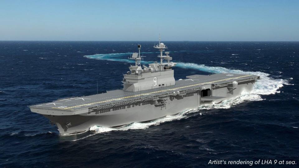 An artist's rendering of USS Fallujah (LHA 9).