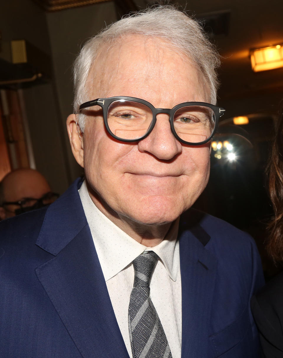 Steve Martin poses at the opening night of the new musical based on the 1992 film "Mr. Saturday Night" on Broadway at The Nederlander Theatre on April 27, 2022