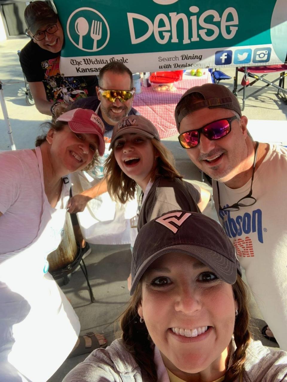 The mainstay crew at the Dining with Denise booth from 7 a.m. on included Rod Pocowatchit, top left, me, bottom left, Travis Grover, Helen Veazey-Heying, Travis Heying and Katie Grover, bottom right.