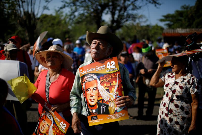 FILE PHOTO: People participate in the commemoration of the 1977 murder of Jesuit priest Rutilio Grande in El Paisnal