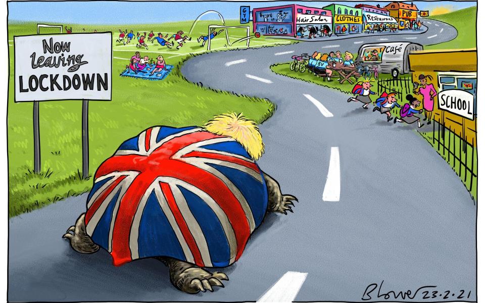 Boris Johnson is taking 'the scenic route' out of lockdown. CREDIT: BLOWER   - Blower