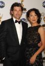 <p>Patrick Dempsey and Sandra Oh, stars of the hit show <em>Grey's Anatomy</em>, pose together for a photo. The medical drama has won four Emmys throughout its 16 season run.</p>