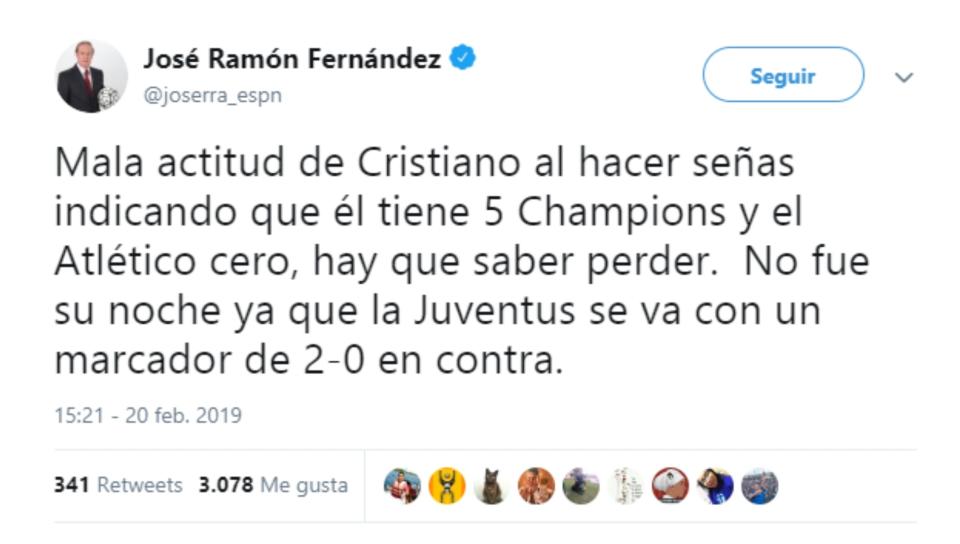 Críticas a Cristiano Ronaldo en Twitter por sus dardos a la afición del Atleti