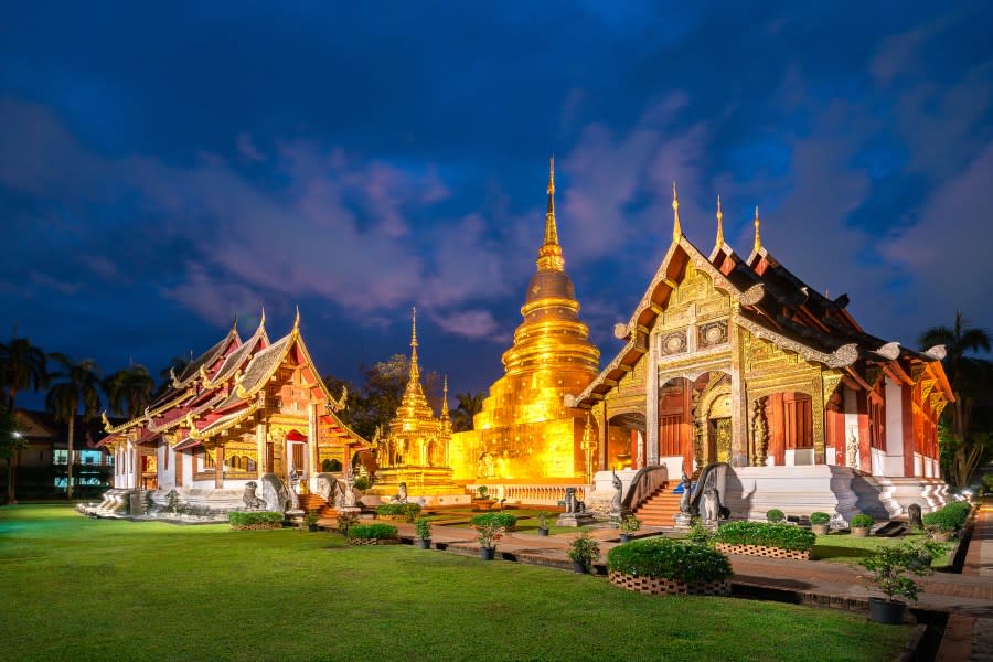 Wat Phra Singh, golden historical temple in Chiang Mai, Thailand at twilight. (Getty Images)
