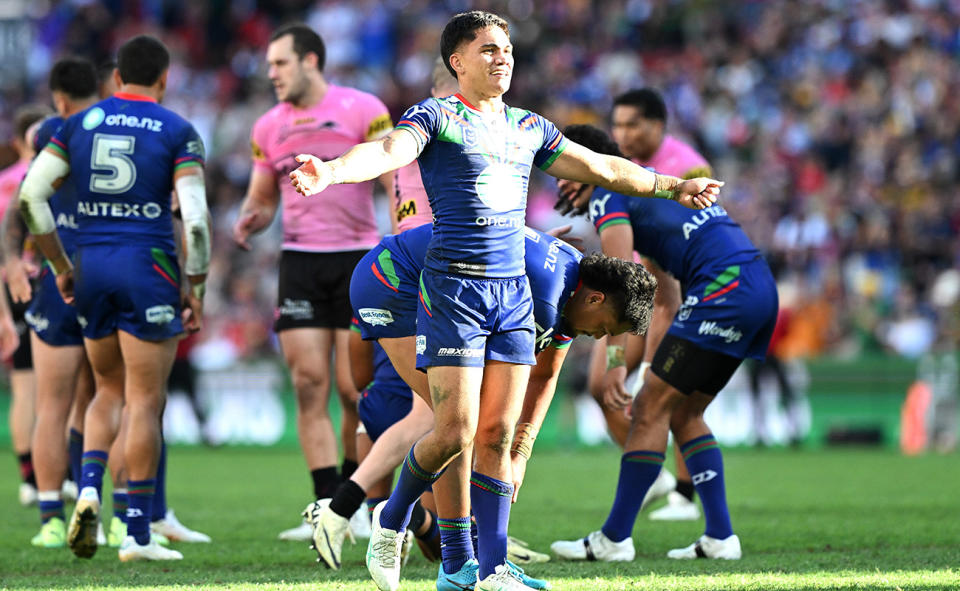Taine Tuaupiki, pictured here after the Warriors' win over the Panthers.