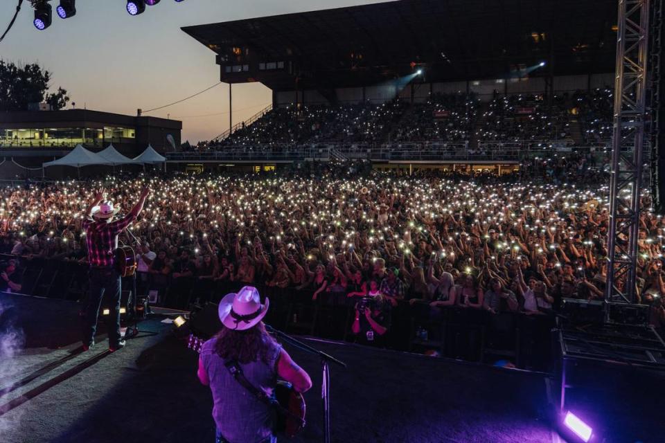 Jon Pardi, pictured performing at the fair in 2021, set a crowd record. But it was shattered the next year by Billy Currington.