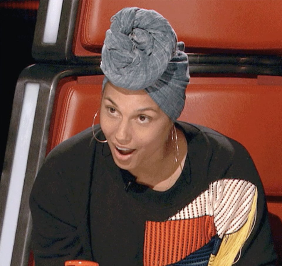 Alicia Keys looking stunned on "The Voice"