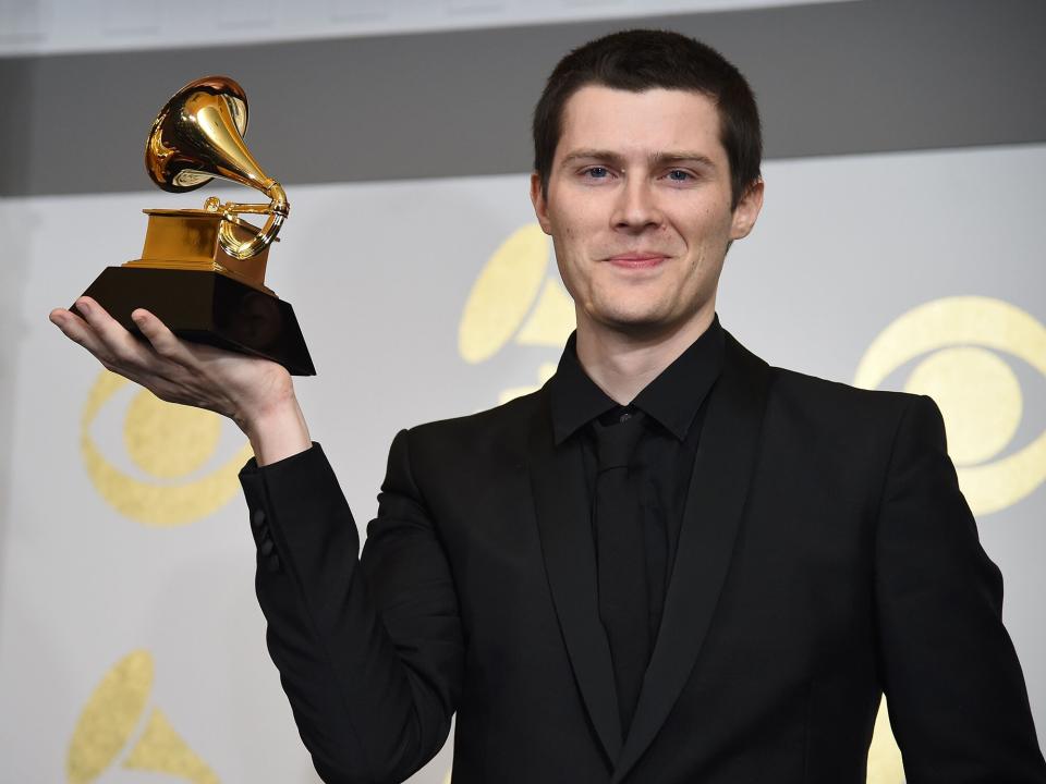 André Allen Anjos poses in the press room with the Grammy for Best Remixed Recording during the 59th Annual Grammy music Awards on February 12, 2017, in Los Angeles, California