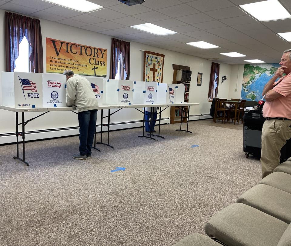 There were few voters during the early morning hours at Harborcreek Baptist Church, 4719 Buffalo Road, on Tuesday during the 2024 primary election.