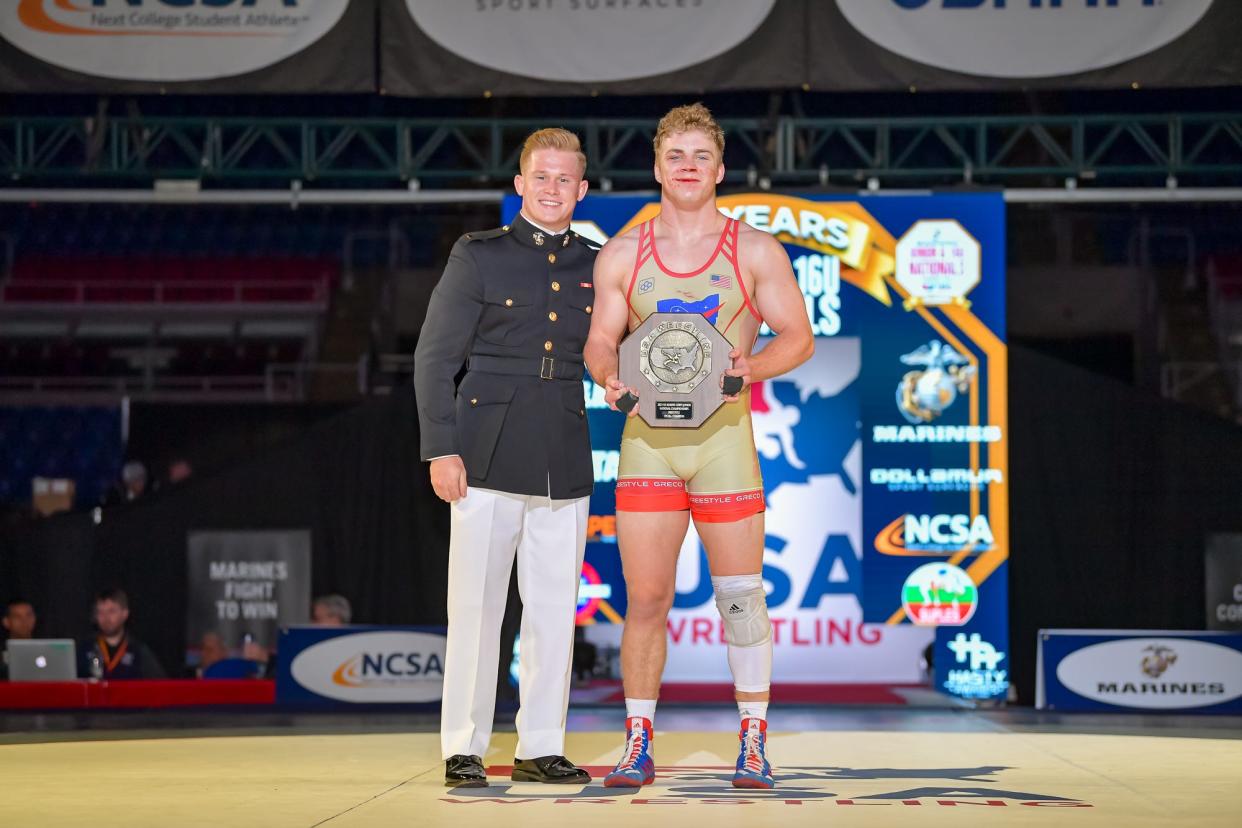 Aurora graduate Dylan Fishback is one of seven Greater Akron/Canton area wrestlers looking to become an All-American at the Division I National Wrestling Championships.