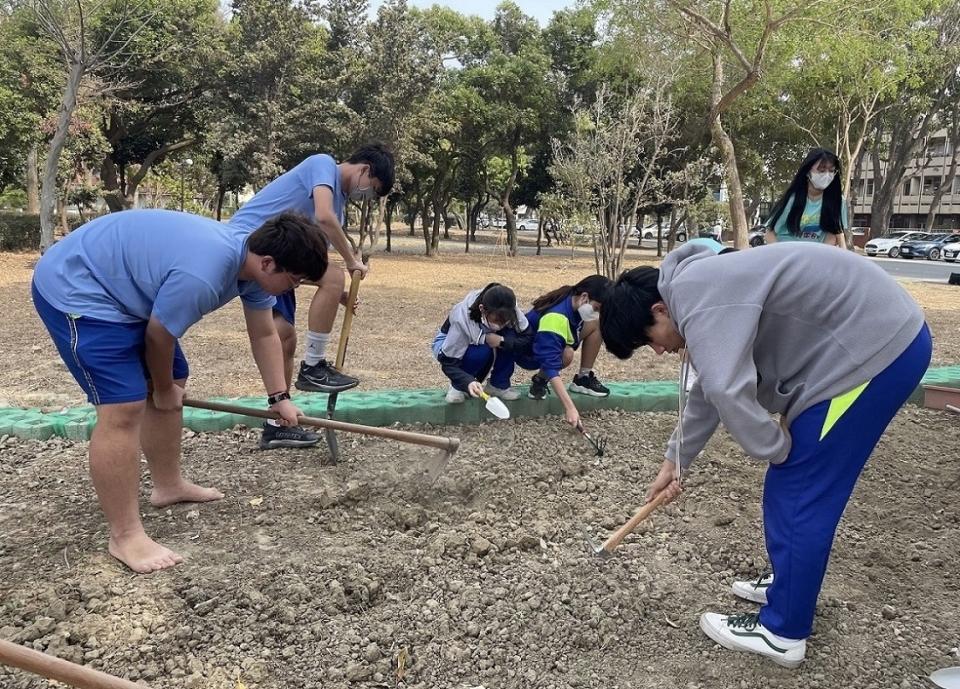 北門高中「綠手指」課程學生進行玉米田翻整