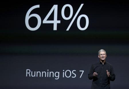 Apple Inc CEO Tim Cook speaks on stage during an Apple event in San Francisco, California October 22, 2013. REUTERS/Robert Galbraith