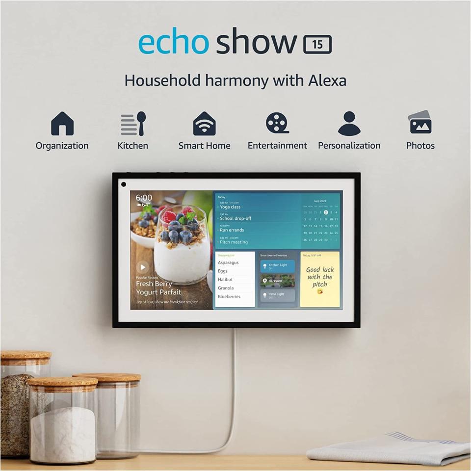 <p>Make your home a little smarter with the <span>Echo Show 15</span> ($180, originally $250). It has a 15.6-inch smart display that can be used in landscape or portrait mode. It's the perfect device for keeping organized - you can display shared calendars, personal sticky notes, to-do lists, shopping lists, and assigned reminders all on one screen. The Alexa-enabled device will let you manage your smart home, consume all your favorite entertainment, and stay informed. It's the ultimate virtual assistant - and so much more. Shop more Echo Show deals <span>here</span>.</p>