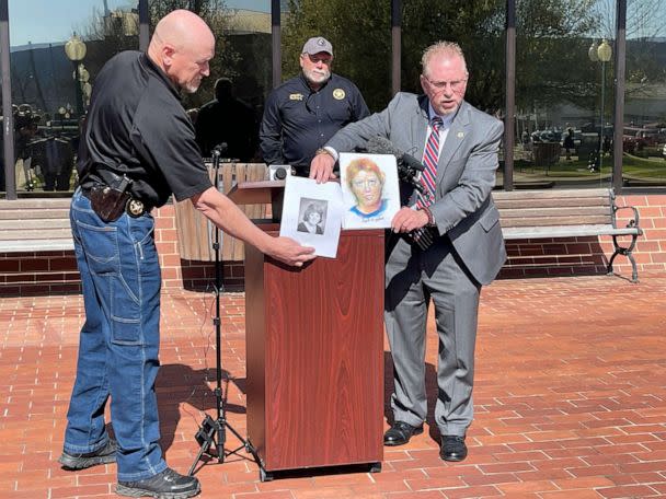PHOTO: Investigators hold up images of Stacey Lyn Chahorski, whose body was identified 33 years after she went missing, during a press conference in Dade County, Ga., on March 24, 2022. (GBI/Handout)