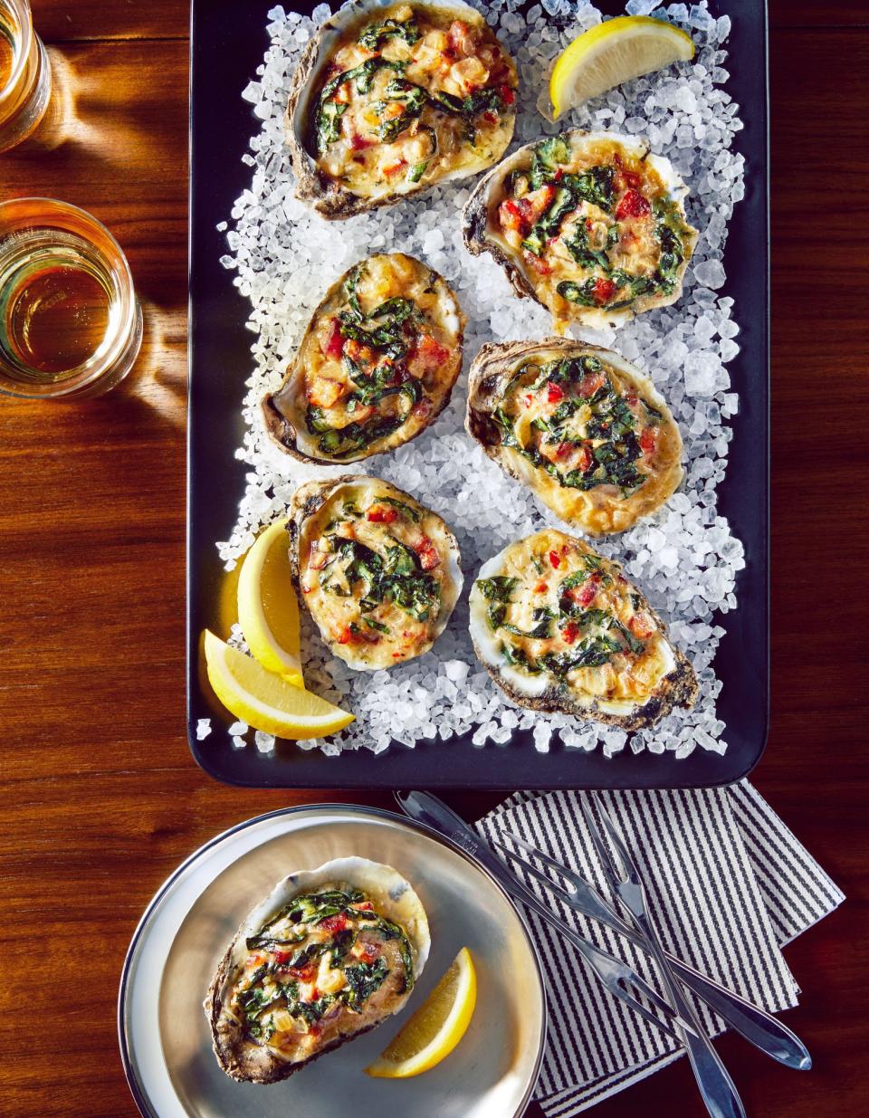 Baked Oysters with Bacon, Greens, and Parmesan