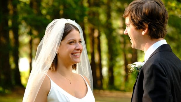 Paige Spara and Freddie Highmore in a wedding scene from "The Good Doctor"<p>Jeff Weddell/ABC</p>