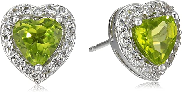 Sterling Silver Birthstone and Created White Sapphire Halo Heart Stud Earrings. Image via Amazon.