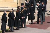 <p>Members of the royal family gather outside St. George's chapel ahead of the service. </p>