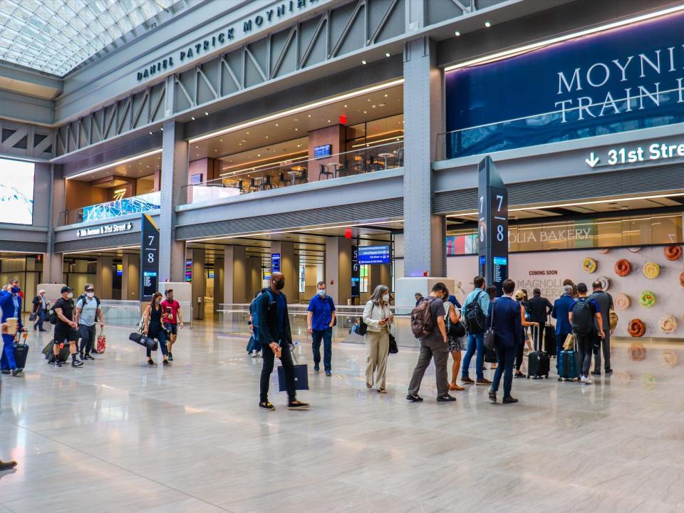 Inside the main hall of Moynihan Train Hall at New York's Pennsylvania Station - Amtrak Northeast Regional New York to Boston