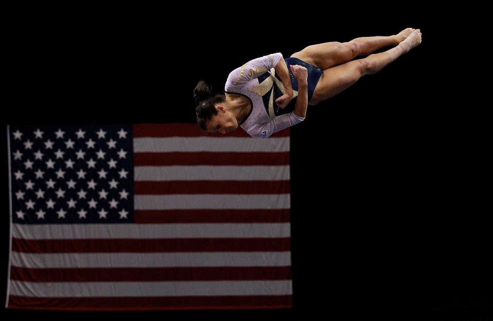 ST PAUL, MN - AUGUST 18: Alicia Sacramone competes on the floor during the Senior Women's competition on day two of the Visa Gymnastics Championships at Xcel Energy Center on August 18, 2011 in St Paul, Minnesota. (Photo by Ronald Martinez/Getty Images)