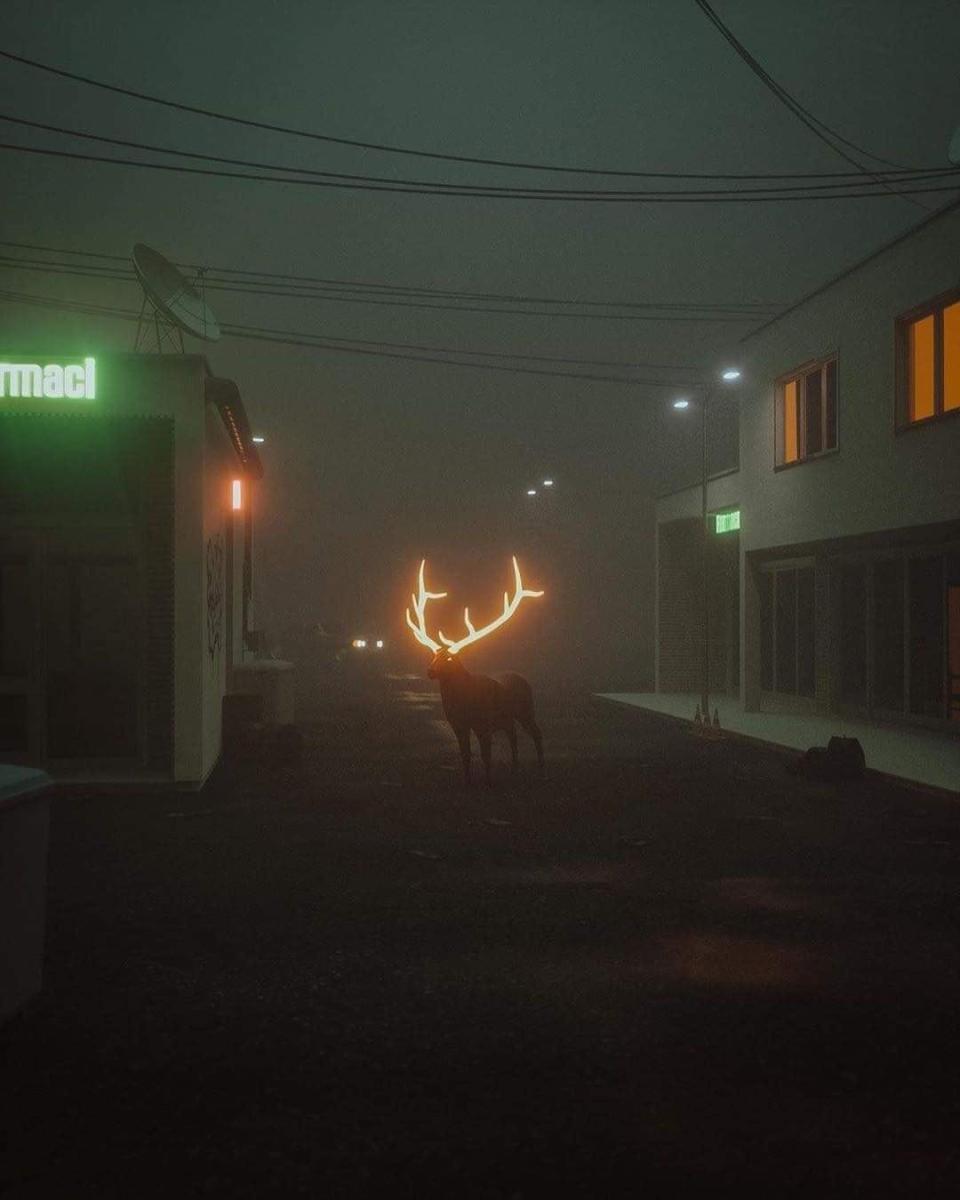 This is an illustration that visual designer Vasjen Katro made entirely using 3D software. After he posted it on Instagram in February 2020, some social media users claimed it was a real photo of an experiment in which Finnish reindeer herders sprayed reflective paint into reindeers' antlers.