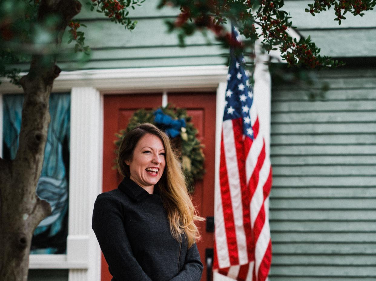 Jen Smith in front of her front door in Tulsa, Oklahoma