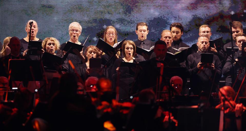 Members of the choir and orchestra perform at the Andrea Bocelli concert at Vivint Arena in Salt Lake City on Wednesday, May 17, 2023. | Scott G Winterton, Deseret News