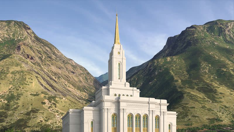 The exterior rendering for the redesigned Provo Utah Temple.